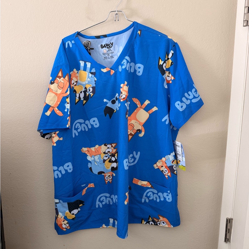 Lucy Bright Blue Kids' Cartoon Print Scrub Top